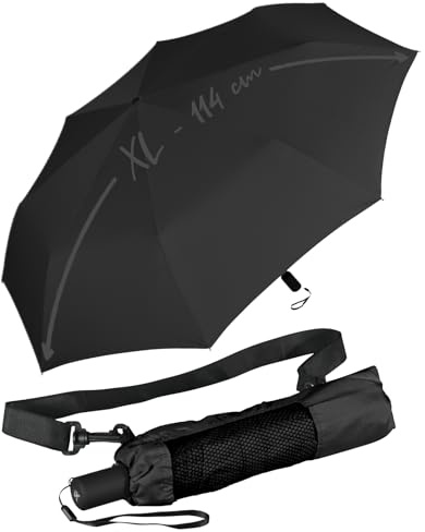 iX-brella - Paraguas de bolsillo XXL con bolsa de hombro, negro, 115 cm, Paraguas de bolsillo XXL