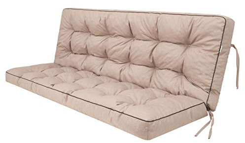 Bjird Cojin para Banco - Cojines Blandos de Asiento y Respaldo para Tumbonas, Bancos de Jardín, Columpios de Patio, Suelo - Impermeables con Diseño Acolchado y Correas - 100 cm - Beige