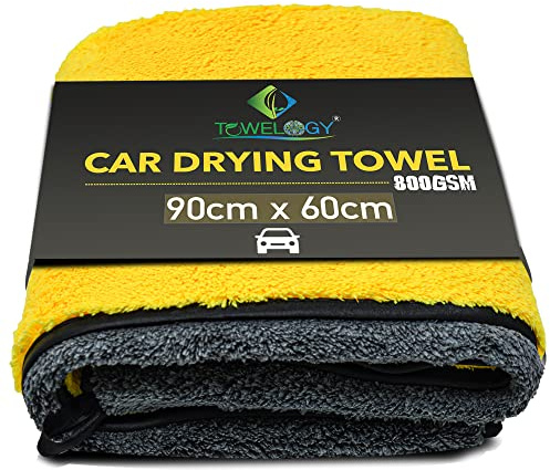 XL Microfibre Towels for Cars Drying YELLOW/GREY 90cmx60cm Extra Large Size Absorbent Fast Dry Auto Motorcycles Exterior Cleaning Towels 800gsm (Pack of 1)