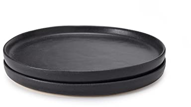 URBANARA Teller Malhou – 1.5x22 cm, Schwarz, 100% Stein, Steingut – 2er Set, Geschirrset Camping Pastateller Suppenteller Tafelservice Kuchenteller Tiefe Frühstücksteller Speiseteller Dessert