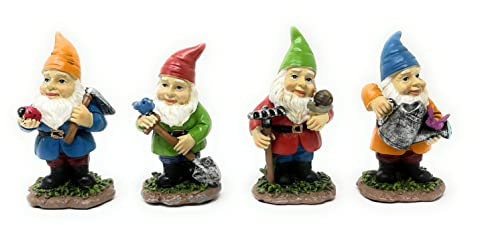 Nature's Mark 4 Gardener Gnomes Set Resin Statue Figurine Home Decorative Accent Statue Décor (4 H)
