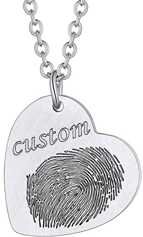 Custom4U Damen Halskette 925 Silber/Edelstahl Fingerabdruck Herzanhänger Kette Personalisierte Anhänger mit Wunschetext Gravur Baby Palmendruck Fußabdruck Memorial Kette für Geburtstag Weihnachten