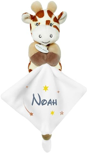 KDO MAGIC - Personalisiertes Schmusetuch - Personalisiert mit einem Namen - Anpassbares Geschenk für Kinder - Geschenkidee zur Geburt, Baby, Geburtstag, Taufe (Motiv: Stern, Giraffe)