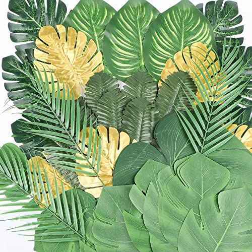 Encuryna 78 hojas de palma artificiales, hojas de palmera, plantas tropicales, decoración de selva, hojas de safari para fiesta hawaiana, decoración de mesa