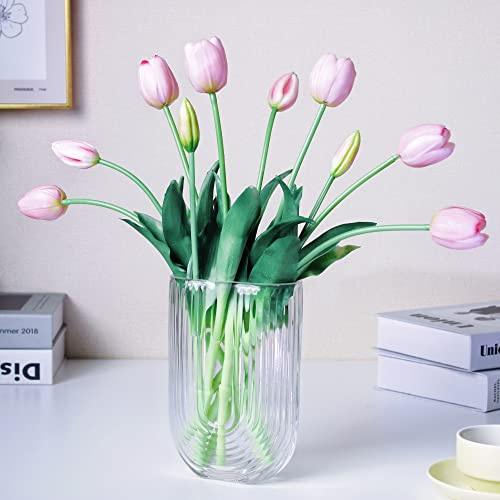 WAKISAKI 40-cm hochwertige tulpen künstlich wie echt kunsttulpen, echte berührung, Flexibler stiel, leicht zu Formende kunstblumen (Ohne Vase), 10er-Set, Hell Pink
