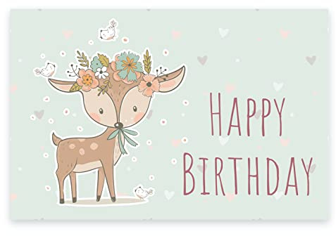 Handarbeit - Lieblingsladen 1 Premium Geburtstagskarte Happy Birthday 18x12cm mit weißem Umschlag, Tiermotiv Reh Karte zum Geburtstag Glückwunschkarte Alles Gute Happy-Birthday-Karte