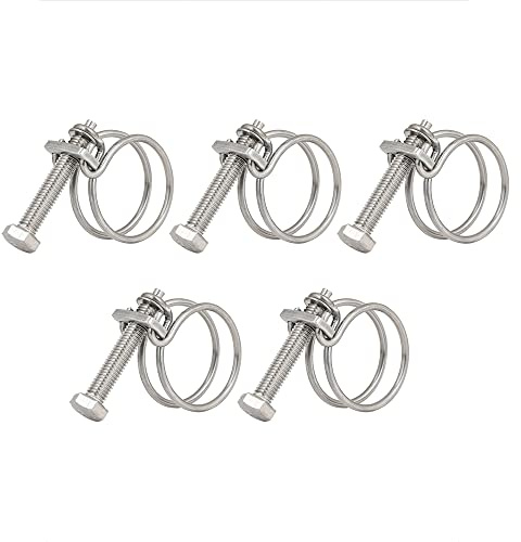 21-25mm Double Wire Hose Clamps, 201 Stainless Steel Hose Clips, Universal Plumbing Pipe Tube Fastener Adjustable Hose Hoop (Pack of 5)