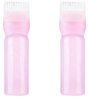 Wurzelkamm-Applikator-Flasche, Haaröl-Flaschen-Applikator, Haar-Applikator-Flasche, Haaröl-Applikator mit abgestufter Skala für Haarfärbemittel, (Rosa*2)