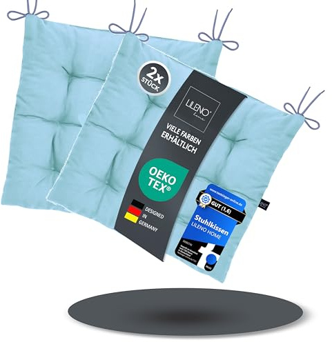 LILENO HOME 2er Set Stuhlkissen 16 Hellblau (40x40x6 cm) - Sitzkissen für | Garten, Küche oder Esszimmer - UV-beständige indoor u. outdoor Stuhlauflage als Stuhl-Kissen (Linda FUM)