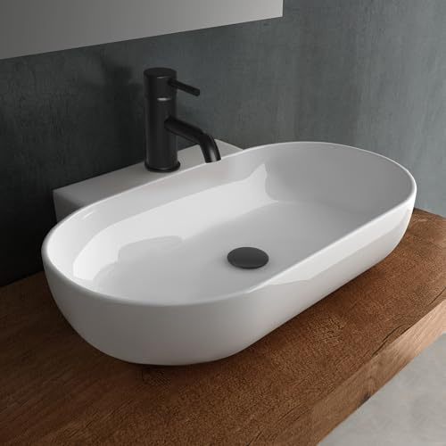 Alpenberger Waschbecken Gäste WC | Aufsatzwaschbecken Oval | Hängewaschbecken Breit | Handwaschbecken mit Keramik Versiegelung | Gästewaschbecken zur Wandmontage | Waschtisch Bathroom Sink
