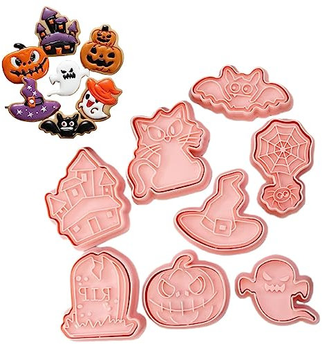 Yealoo Lot de 8 Emporte-pièces en Plastique 3D pour Halloween Patisserie Moule Biscuit Set