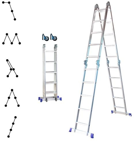 HOSTRÖM Echelle Pliante articulée STAVALANCE4x5, 5,7m, 20 marches, Multifonction, ecarteur de Mur, escabeau, Aluminium, H Travail Max 6,29m