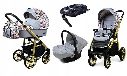 BabyLux® Kinderwagen Set 4 in 1 - Color Lux - incl. Babywanne, Buggy Sportsitz, Auto-Babyschale, ISOFIX-Basisstation - Autositz - Kinderwagenset - Kombikinderwagen mit Wickeltasche usw.