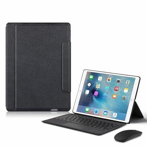 GUPENAA Étui Clavier pour iPad Pro 12,9 Pouces 2017/2015 (2e et 1re Génération) avec Touchpad, Clavier Amovible Magnétique avec Souris Bluetooth