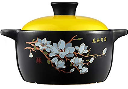 SUNMME Lindos cacerolas con Tapas Olla de Barro de cerámica Cazuela binaural con Tapa Utensilios de Cocina Decoración Floral Olla de Barro (Amarillo 4,5 L) (Rosa 3 L) (Amarillo 4,5 L)