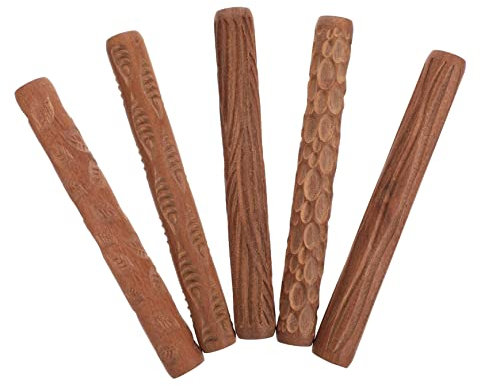 MAGICLULU Ton Modellierwalzen Holzgriff 5 Stück Tonmuster Werkzeug Für Töpferarbeiten Keramik Dekoration