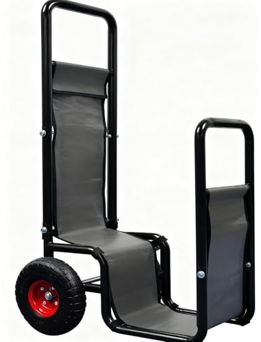 Kapler Firewood Cart with Wheels - Heavy Duty Steel Dolly Hauler - 250 LB Capacity & 600D Oxford Cloth for Indoor Outdoor Fireplace Fire Pit Use