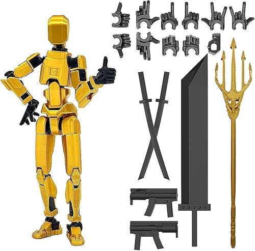 RuiDay T13 Action Figure, 13CM Figurine d'action Titan 13, Figurines d'action Multi-Articulations Lucky 13, Dummy 13 Figurine, Décoration de Bureau (Noir doré)