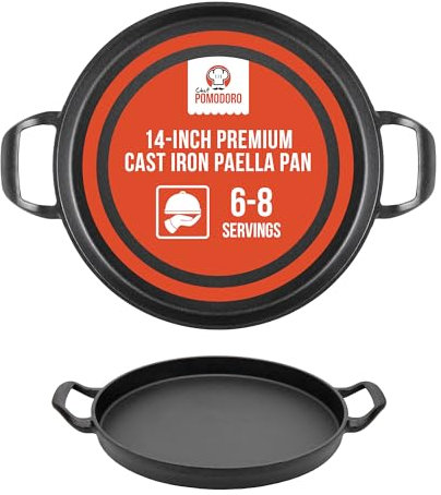Chef Pomodoro Paellera da 36 cm, Padella per Paella in Ghisa, Padella Antiaderente con Fondo Alto, Compatibile con Forno e Fornelli a Gas, Ideale per Pizze, Paella e Altri Piatti Tipici Spagnoli