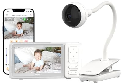 CHILLAX - Kamera-Babyphone Giraffe Clip - 5 HD LCD Display - Full HD 1080p Kamera - Schwanenhals - Nachtsicht - Gegensprechfunktion - WLAN EIN/Aus - Wiegenlieder - Geräusch- & Bewegungsalarm - App