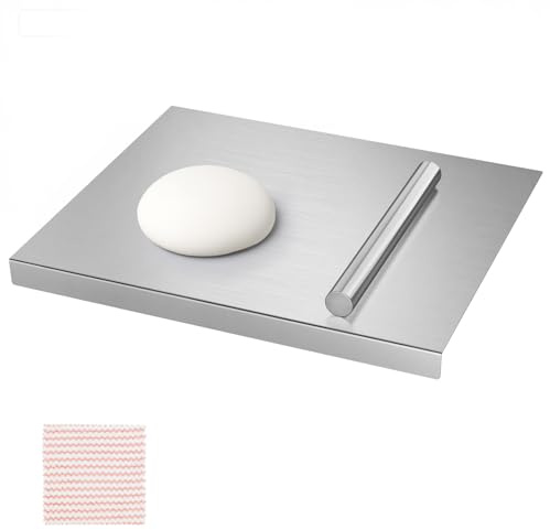 MOOTACO Profi edelstahl schneidebrett, 40x30 cm Schneidebrett zum Kneten Küchenarbeitsplatte, Edelstahl Brett küche Arbeitsplatte für Fleisch, Obst, Gemüse, Brot und Backen