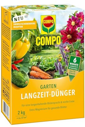 COMPO Garten Langzeit-Dünger für Gartenpflanzen, Umweltschonendere Rezeptur, 6 Monate Langzeitwirkung, 2 kg, 37 m²