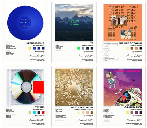 Kanye Poster West Albumcover, signiert, limitierter Posterdruck, Rapper, Musikposter, Leinwand, Wandkunst, Raumkunst, ästhetisches Set mit 6 Stück, für Teenager und Mädchen, Wohnheim-Dekoration, 20,3