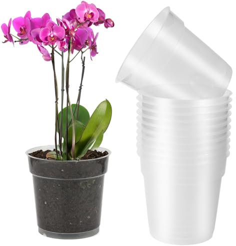 TYSM-CC 10 Stück Transparente Orchideentöpfe aus UV-beständigem Kunststoff mit Drainageloch – Ideal für Garten, Balkon, Büro & Innen-/Außenbereich – Robuste Pflanztöpfe für Orchideen & Sukkulenten