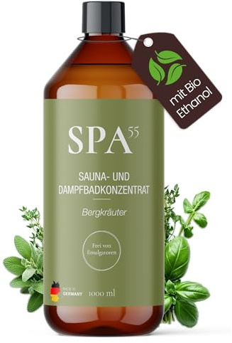 SPA55 Saunaaufguss 1000ml Waldkraft (Fichte & Rosmarin) – Holzig-kräuteriger Duft für Ruhe & Regeneration am Abend – mit Bio-Ethanol, ohne Emulgatoren | Made in Germany seit 1955