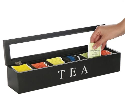 Boîte de sélection de thé, Organisateur de boîte à thé en bois avec 5 compartiments, caddie de thé à poussière avec couvercle transparent, rangement de sachets de thé pour sachets de thé, sachets de