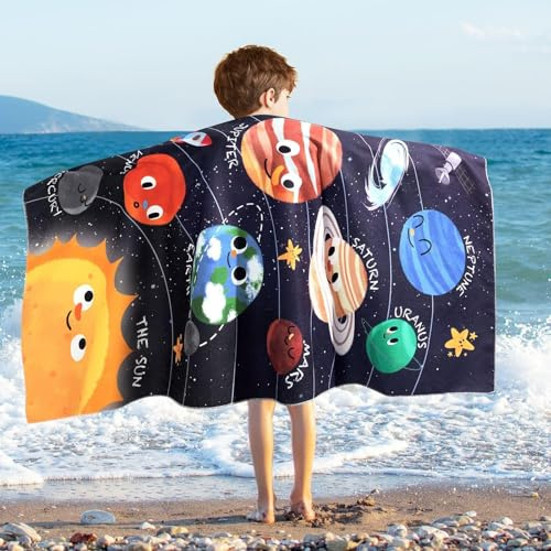WERNNSAI Telo mare Pianeta - 76 x 150 cm Poliestere Asciugamani da Campeggio per Ragazzi Bambini ad Ultra Assorbente Coperta da Spiaggia Piscina Viaggio Bagno Doccia Asciugamano