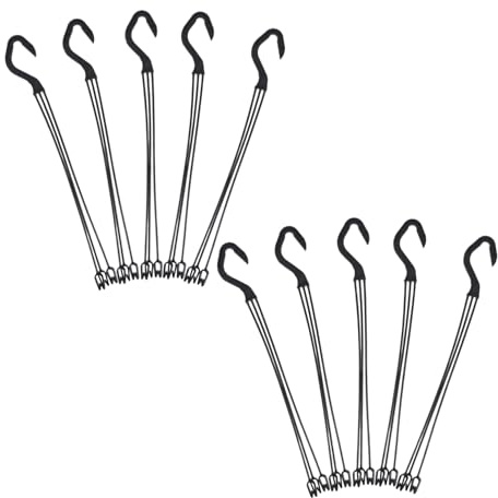 Amosfun 10pcs Multi-Purpose Hanging Hooks for Flower Pots Plant Display Indoor Outdoor Garden Balcony Sturdy Plastic Hangers Easy Install Black