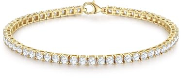 Trilani Damen Tennisarmband aus 925/- Sterling Silber gelbvergoldet 14 Karat mit Zirkonia weiß Silberarmband