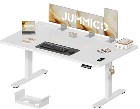 JUMMICO Höhenverstellbarer Schreibtisch 160×80 cm mit Kabelwanne & USB-A | Elektrisch Schreibtisch Höhenverstellbarer mit 18 mm Tischplatte, 3 Memory-Steuerung,Sitz‑Erinnerung Computertisch,Weiß