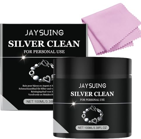 Silberputzmittel mit Silberputztuch für Schmuck | Silver Clean Schmucktauchbad für Silberschmuck und versilbertem Schmuck,Sanftes Poliermittel für Silberschmuck
