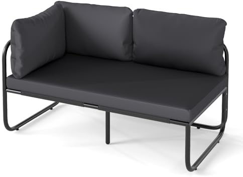 COSTWAY Garten Lounge Sofa, Lounge Möbel Outdoor, Gartensofa mit Kissen, 2-Sitzer Gartenlounge, Gartenmöbel, Terrassenmöbel, Balkonmöbel Kleiner Balkon, Grau