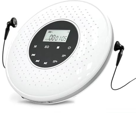 Lettore CD portatile con supporto MP3, batteria da 1000 mAh, include cuffie cablate e accessori