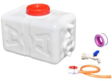 LOVIVER Tanque de Agua para Uso, garrafa, Cubo de Almacenamiento Horizontal con Grifo y Manguera para Camping, jardín y riego agrícola, Blanco 15 Kg