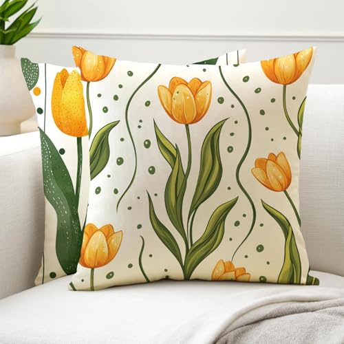Cuscini da Esterno Impermeabili 60x60cm Tulipano Cuscini per Divano Set di 2 Impermeabili Velluto Decorazioni Casa Pianta Cuscino per Panca da Esterno Giardino, Patio Divano Letto Auto Fodera G6-770