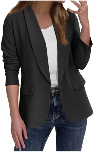 Generisch Blazer Damen Elegant 3/4 Arm Blazer Arbeit Büro Jacken Casual Open Front Blazerjacke Sportlich Reverskragen Sakko Casual Kurzblazer Trenchcoat Business Jacket Business