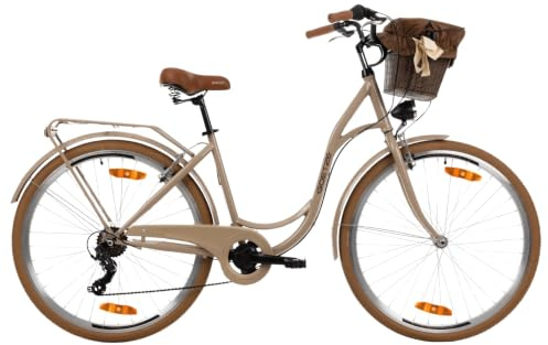 Goetze Mood Damenrad 28 Zoll, 7-Gang mit Korb | Tiefeinstieg, Shimano-Antrieb, V-Brakes, LED-Beleuchtung, Reflektoren, komplett ausgestattet