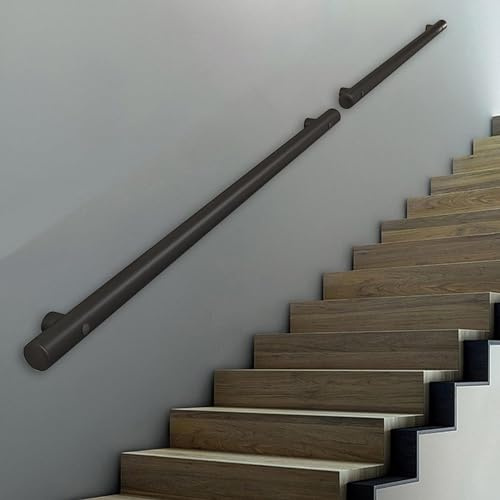 In acciaio inox per scale interne/esterne, ringhiera di supporto a parete, lunghezza regolabile da 1,2 m a 3 m (210 cm) – Protezione per scale per la sicurezza