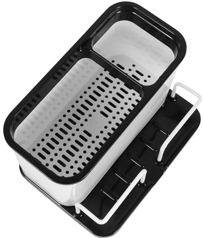 FELTECHELECTR Porta Bacchette e Posate da Cucina Nero Contenitore Scolaposate Multifunzione Smontabile con Scolatura Rapida Supporto Organizer per Cucchiaio Forchetta e Bacchette Design