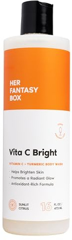 Her Fantasy Box | Vita C Bright Turmeric Body Wash – Antioxidant‐Rich Citrus Cleanser with Vitamin C & Turmeric for Radiant, Even-Looking Skin, Moisturizing Vegan Formula (16 oz)