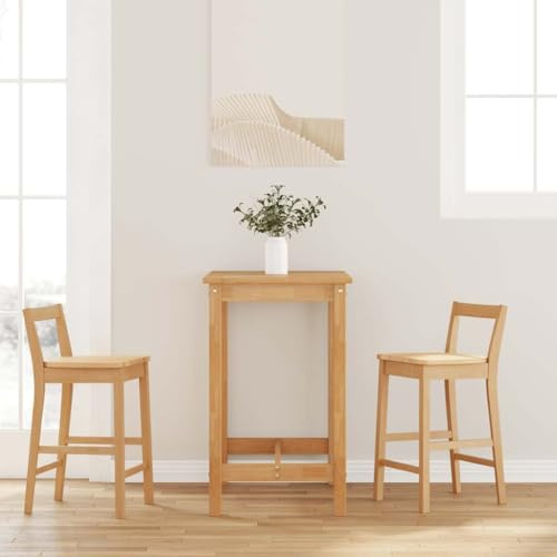 Tonture Barhocker 2 STK. Natur Massivholz Gummibaum, Ergonomisches Design, 61cm Sitzhöhe, Langlebige Küchenstühle für Insel & Theke, Stoßfest & Stabil