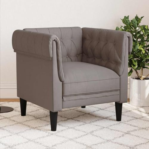 Owoxanthellate Chesterfield-Sessel Taupe 78,5×74,5 cm, Roll-Armlehnen, 100% Polyester, Massivholz-Füße, bis 110 kg, kleines Sofa für Wohnzimmer, Schlafzimmer, Büro