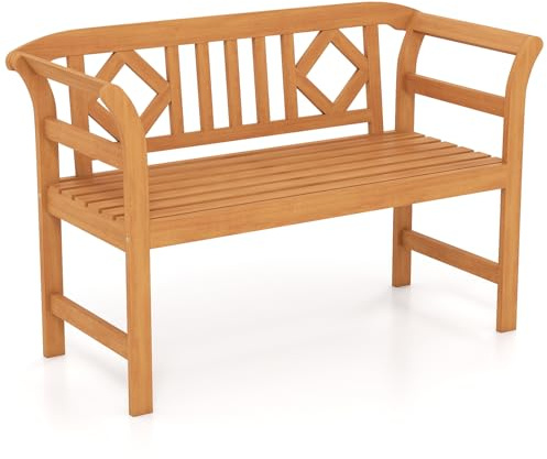 COSTWAY Gartenbank Holz, Holzbank wetterfest, 2-Sitzer Friesenbank aus Akazienholz, Sitzbank mit Armlehnen, Balkonbank bis 360 kg belastbar, Parkbank für Garten, Balkon, Terrasse (Rhombus)