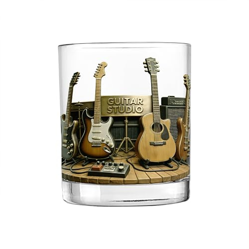 Vaso de whisky personalizado con temática de estudio de guitarra, con nombre personalizado, regalo para hombres, mujeres, papá, marido, amantes de la música, vaso de rocas antiguas para beber licor de