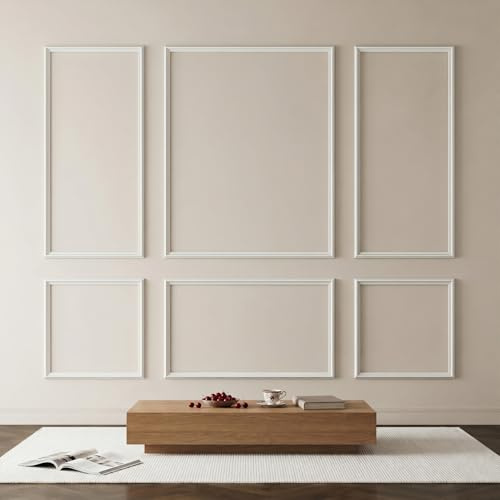 INMOZATA 6 Pcs Pre-Cut Wall Molding Sets, 3D Accent Molding Trim Strips | Assemble Wainscoting Self-Adhesive Wall Molding Panels for Living Room, Bedroom Wall,50x20,50x40-Style 1