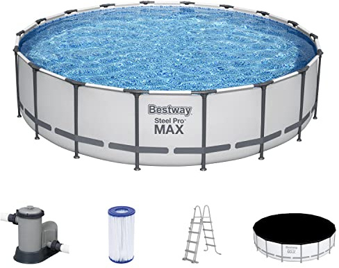 Steel Pro MAX Bestway Frame Pool Komplett-Set mit Filterpumpe Ø 549 x 122 cm, lichtgrau, rund